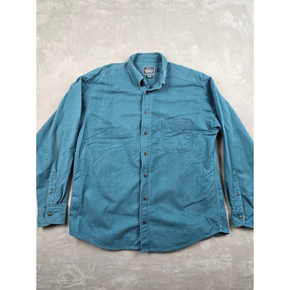 Vintage Woolrich Flannel Shirt Mens L Blue Chamois Long Sleeve Button Down *Read
